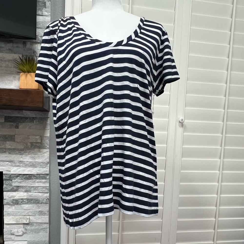 Caslon Navy and White Striped Short Sleeve Tee